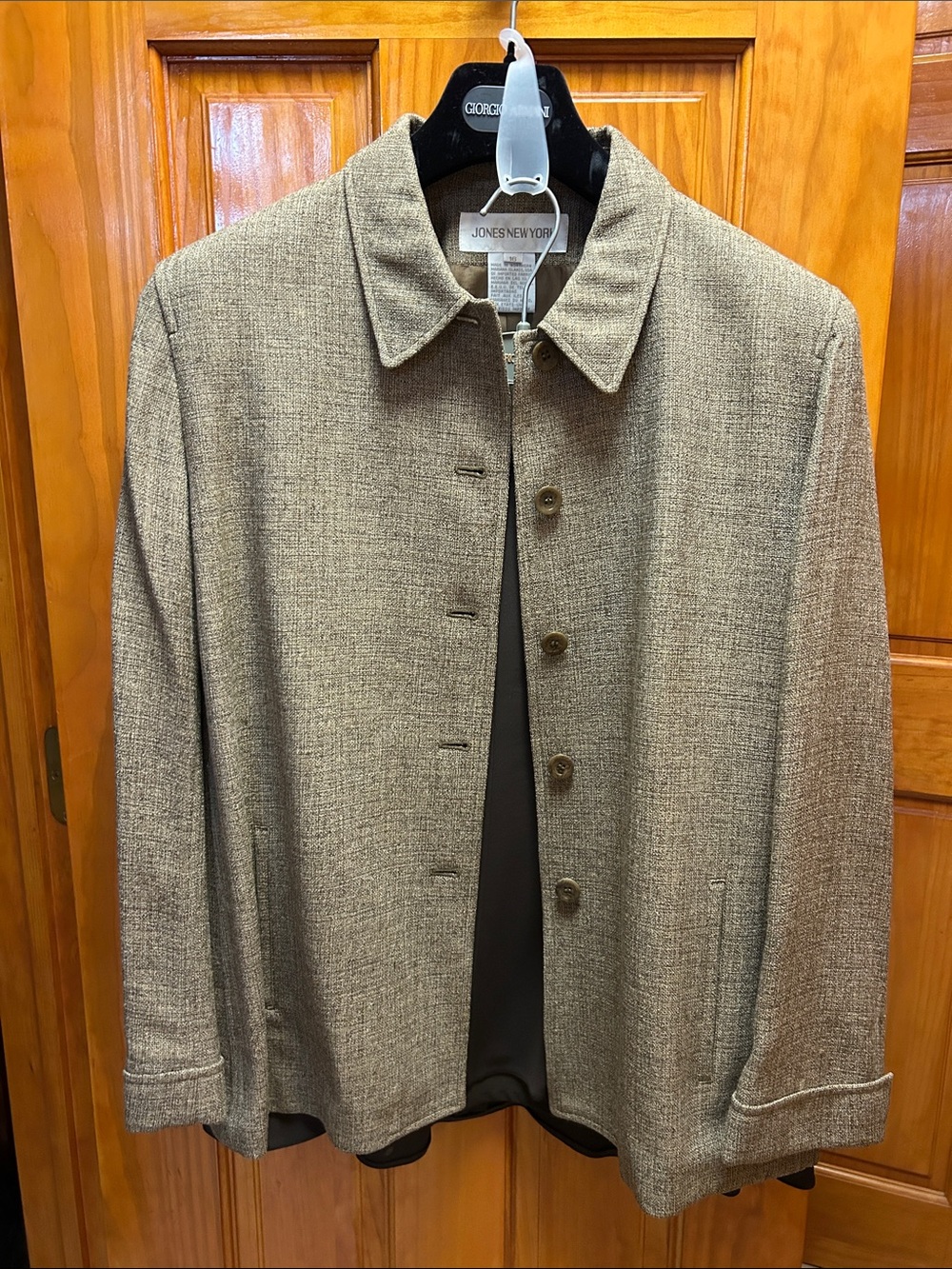 Jones New York Women’s Light Brown Textured Button-Front Jacket with skirt shirt